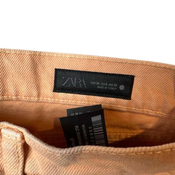 ZARA ZW Twisted Seam Wide Leg High Waist Jeans Peach Orange Size 6 US / 38 EUR - Picture 5 of 13